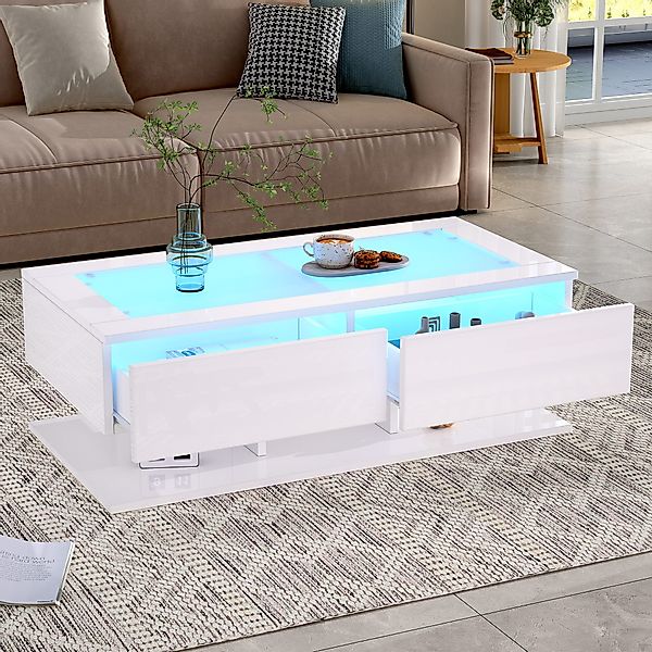 REDOM Couchtisch Hochglanz Couchtisch mit Glasplatte günstig online kaufen