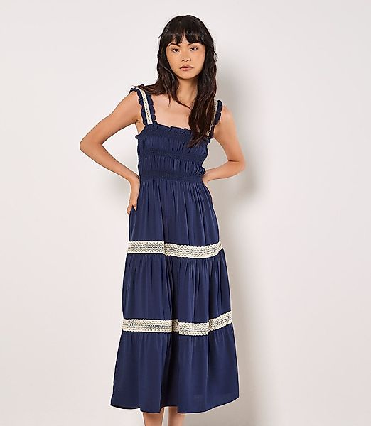 Apricot Midikleid Häkelspitzen-Stufenkleid, mit Smokdetails günstig online kaufen