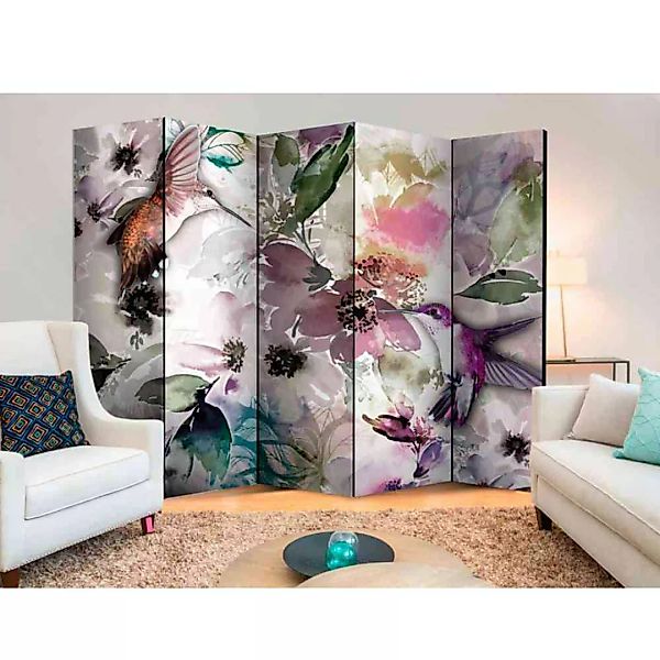 Raumteiler Paravent mit gemalten Blumen und Vögeln Bunt günstig online kaufen