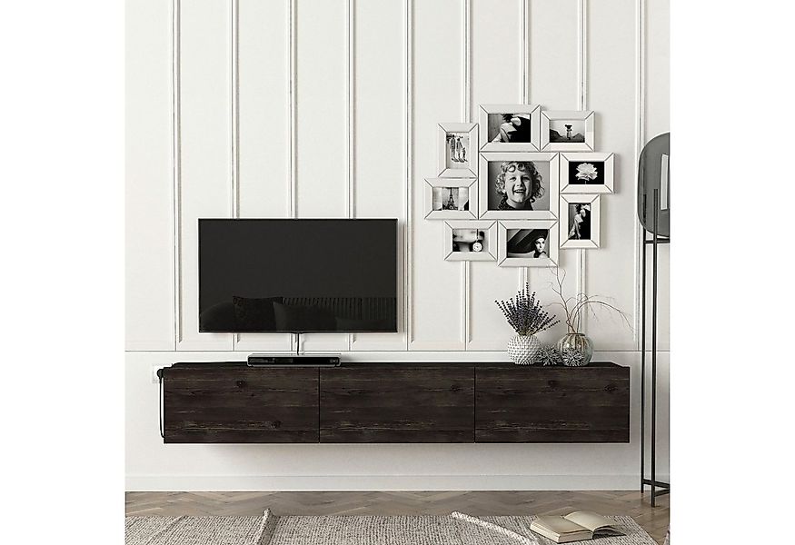 en.casa TV-Schrank »Vihti« Fernsehschrank 180x31x29,5cm Eiche, schwarz günstig online kaufen