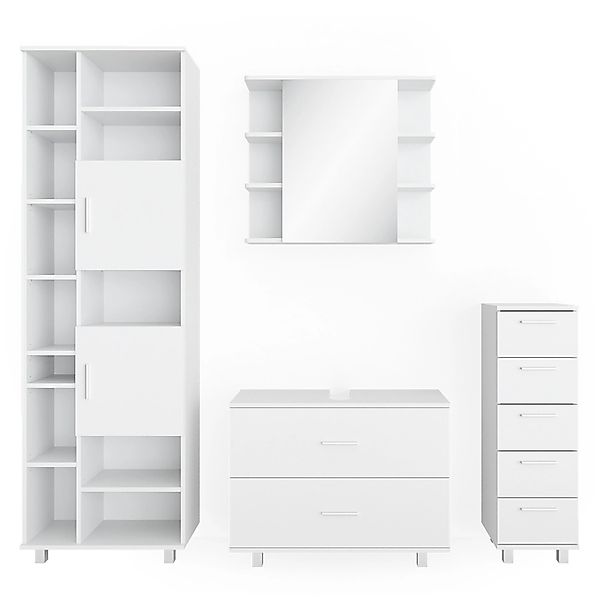 Vicco Badmöbel-Set Ilias Weiß 4 Teile mit Hochschrank Opt 2 günstig online kaufen
