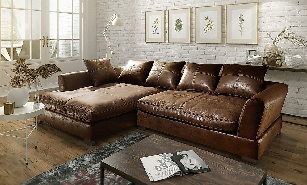 Fun Möbel Ecksofa Couchgarnitur TIZIAN L-Form in Wildlederoptik-Braun / Ott günstig online kaufen
