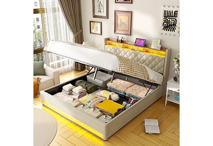 HAUSS SPOLE Polsterbett 180x200cm mit USB, 2 Steckdosen, LED-Beleuchtung Me günstig online kaufen