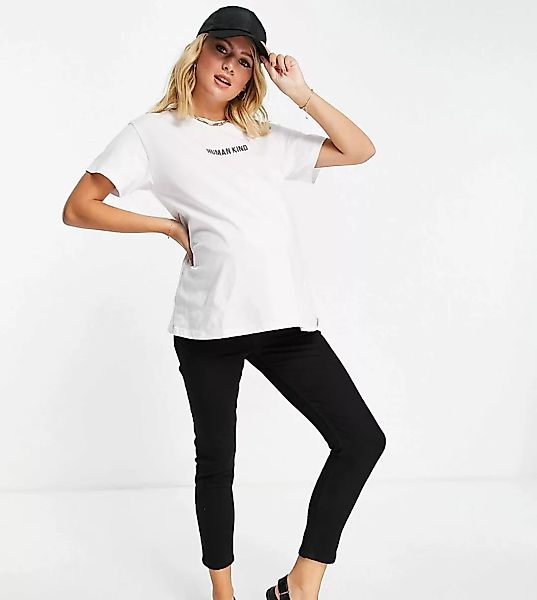ASOS DESIGN Maternity – T-Shirt in Weiß mit aufgesticktem Slogan günstig online kaufen