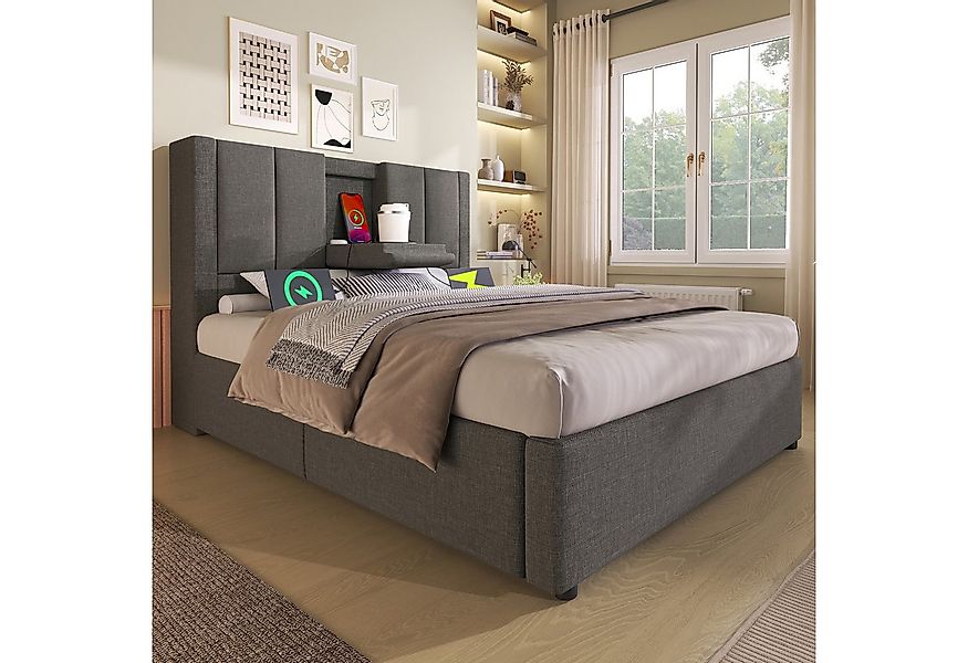 TavilaEcon Boxspringbett Hydraulisches Polsterbett mit verstecktem Becherha günstig online kaufen