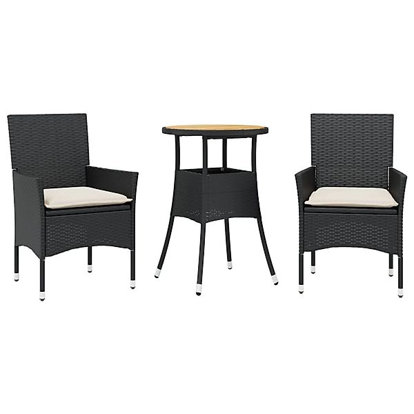 vidaXL 3-Tlg Garten-Essgruppe mit Kissen Schwarz Poly Rattan Akazie 3278727 günstig online kaufen