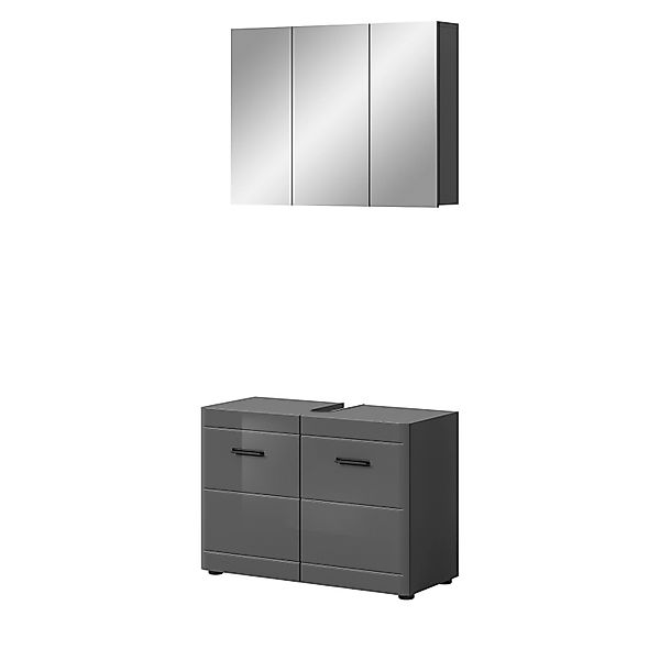 Inn.Furn Badmöbel-Set 2-teilig Grau Hochglanz 80 cm mit Soft-Close Strong günstig online kaufen