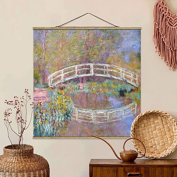 Stoffbild Blumen mit Posterleisten - Quadrat Claude Monet - Brücke Monets G günstig online kaufen
