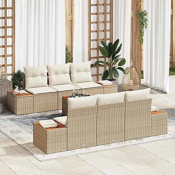 vidaXL Garten-Sofa-Set mit Kissen 7-Tlg Beige Poly Rattan 3348032 günstig online kaufen