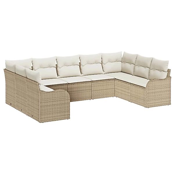 vidaXL Garten-Sofa-Set mit Kissen 9-Tlg Beige Poly Rattan 3345861 günstig online kaufen