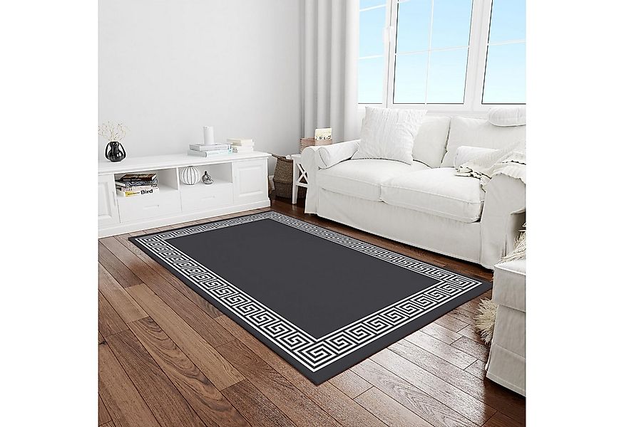 Jungengel Teppich Teppich mit griechischem Bordürenmuster in Anthrazit-Weiß günstig online kaufen