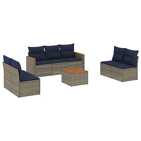 vidaXL 8-Tlg Gartensofa-Set mit Kissen Grau Polyrattan 3225886 günstig online kaufen