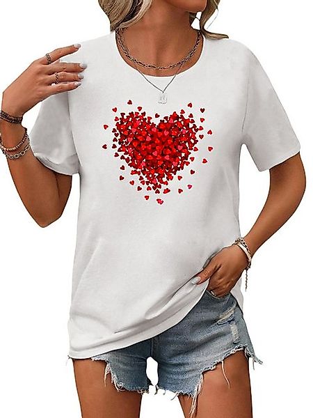 PYL Print-Shirt Damen Sommer Kurzarmbluse Locker Herz Print-Shirt günstig online kaufen
