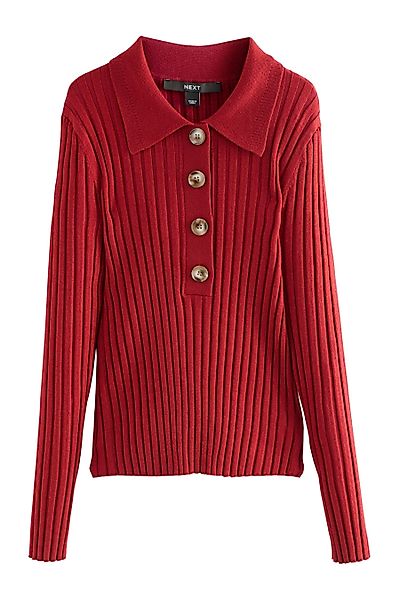 Next Strickpullover Gerippter, langärmeliger Polopullover (1-tlg) günstig online kaufen