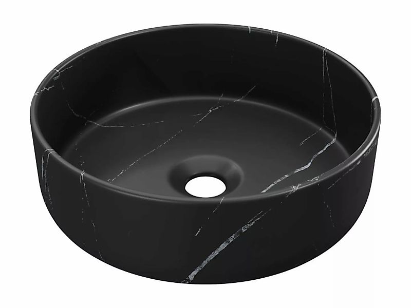 Aufsatzwaschbecken rund - Schwarz - Marmor-Optik - Keramik - 36 cm - VIAMAR günstig online kaufen