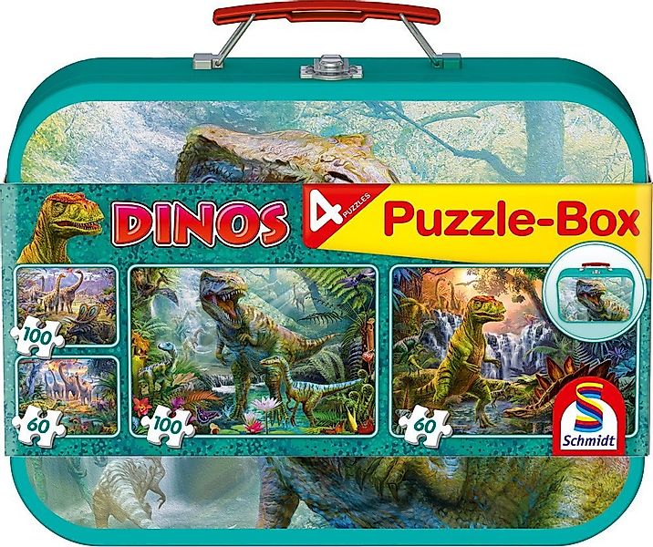 Schmidt Spiele Puzzle 2 x 60 + 2 x 100 Teile Kinder Puzzle Dinos Metallkoff günstig online kaufen