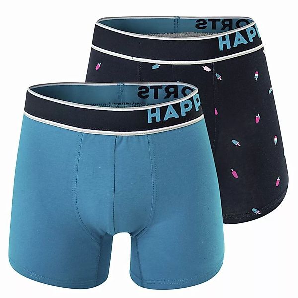 Happy Shorts Herren Boxer Shorts, 2er Pack - Retro Jersey, Logobund günstig online kaufen