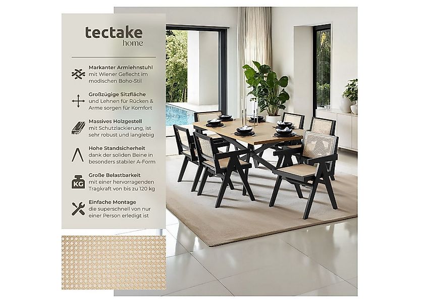 tectake Esszimmerstuhl Holzstuhl Lissy mit Wiener Geflecht im Boho-Stil (Se günstig online kaufen