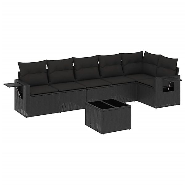vidaXL 7-Tlg Garten-Sofagarnitur mit Kissen Schwarz Poly Rattan 3220194 günstig online kaufen