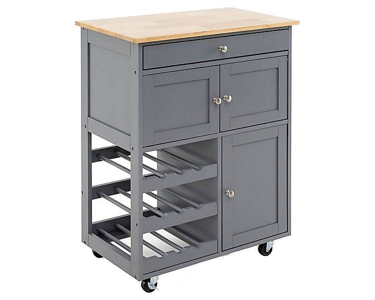 COSTWAY Küchenwagen, mit Arbeitsplatte, Servierwagen mit Weinregalen, Holz günstig online kaufen