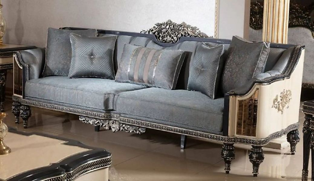 Casa Padrino Sofa Luxus Barock Sofa Hellblau / Beige / Schwarz / Gold - Pru günstig online kaufen