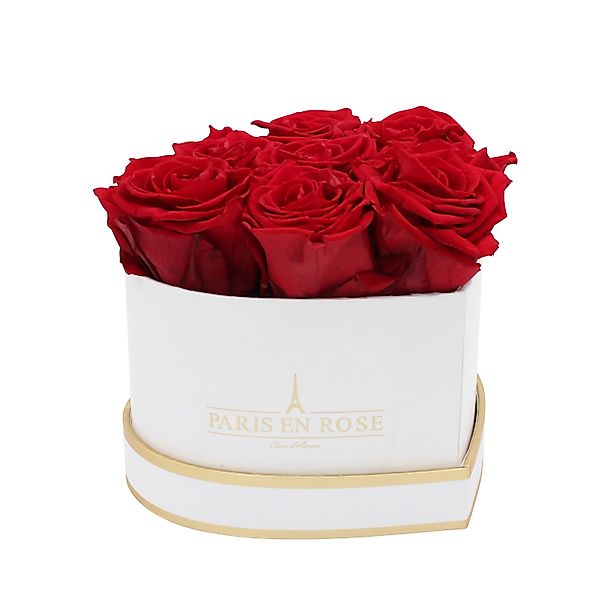 Rosenbox Herz Weiß-Gold mit 8 Bordeaux Rosen günstig online kaufen