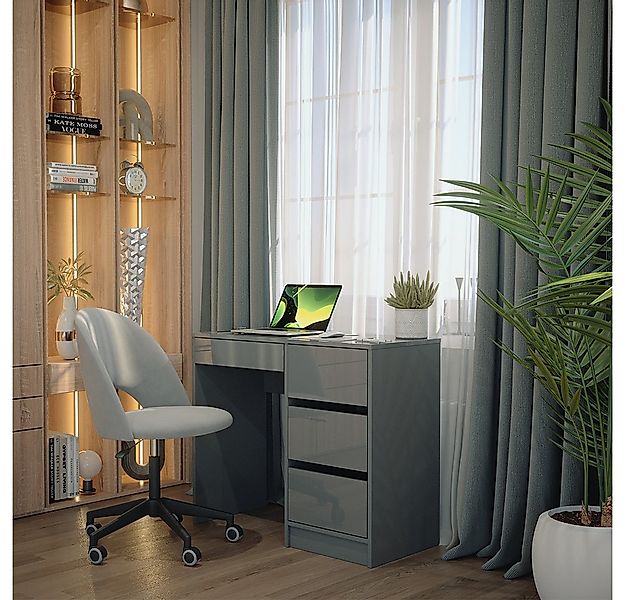 Vicco Schreibtisch Sherry, Grau Hochglanz, 90 x 40 cm mit Schubladen günstig online kaufen