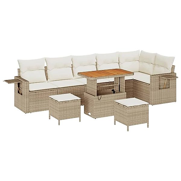 vidaXL 9-Teiliges Garten Sofa Set mit Kissen Beige Poly Rattan Akazie 33617 günstig online kaufen