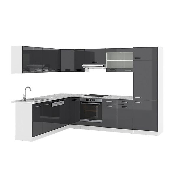 Vicco R-Line Eckküche Anthrazit Hochglanz/Weiß 227 x 287 cm AP Marmor günstig online kaufen