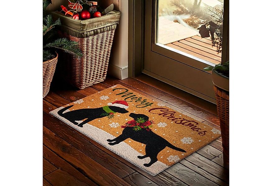 BRUBAKER Fußmatte Hunde mit Weihnachtsmütze, Schleife & Schneeflocken - Sch günstig online kaufen