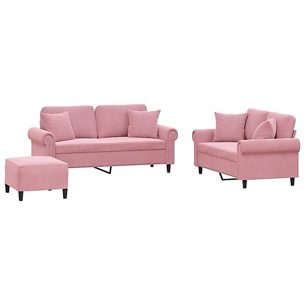 vidaXL 3-Tlg Sofagarnitur mit Kissen Rosa Samt 3202243 günstig online kaufen
