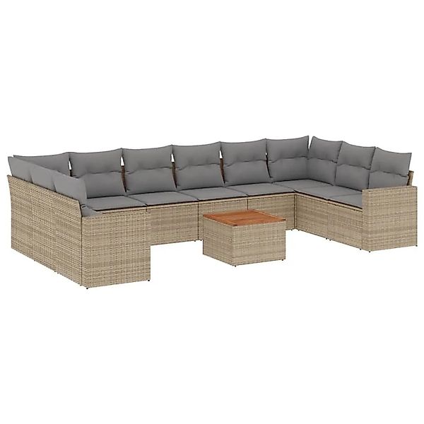 vidaXL 11-Tlg Garten-Sofagarnitur mit Kissen Beige Poly Rattan 3224295 günstig online kaufen