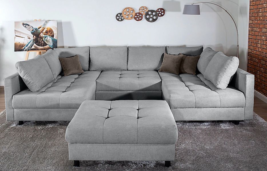 COLLECTION AB Wohnlandschaft "Toni U-Form, B: 298 cm" mit Hocker & 3 Zierki günstig online kaufen