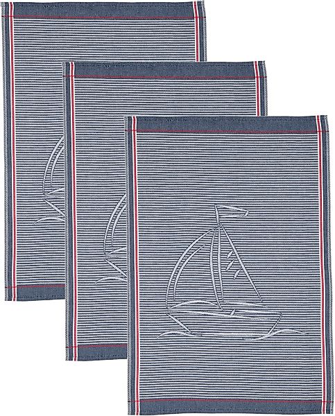 ROSS Geschirrtuch "Maritim - Streifenfond mit Segelschiffen" Motivtuch, aus günstig online kaufen