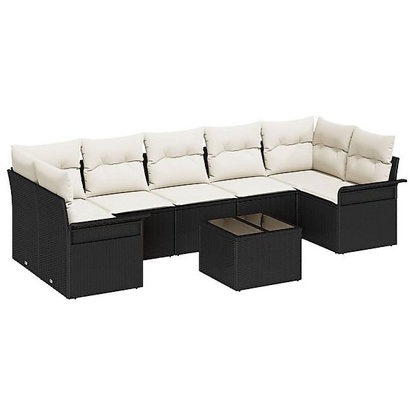 vidaXL Loungesofa 8-tlg. Garten-Sofagarnitur mit Kissen Schwarz Poly Rattan günstig online kaufen