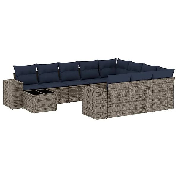 vidaXL 11-Tlg Gartensofa-Set mit Kissen Grau Polyrattan 3223130 günstig online kaufen