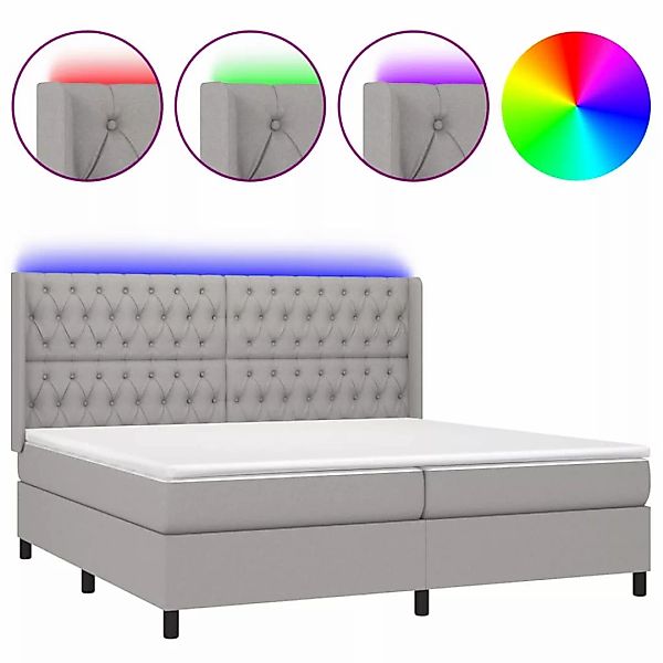 vidaXL Boxspringbett Boxspringbett mit Matratze LED Hellgrau 200x200 cm Sto günstig online kaufen