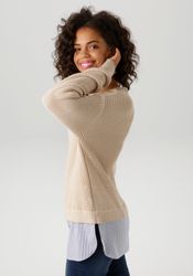 Aniston CASUAL Strickpullover mit gestreiftem Bluseneinsatz günstig online kaufen