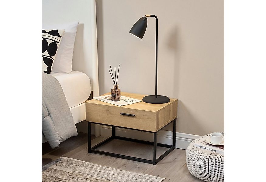 en.casa Nachttisch, »Lavangen« mit einer Schublade Eiche-Optik / Schwarz günstig online kaufen