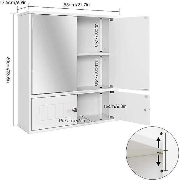 HOMECHO Badezimmerspiegelschrank Hängeschrank Weiß Badschrank mit günstig online kaufen