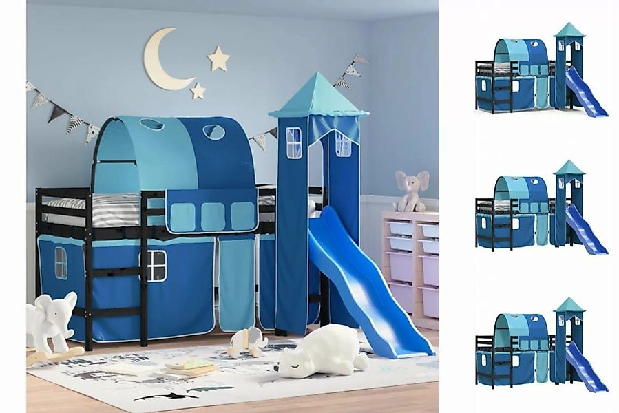 vidaXL Kinderbett Kinderhochbett mit Turm Blau 90x200 cm Massivholz Kiefer günstig online kaufen