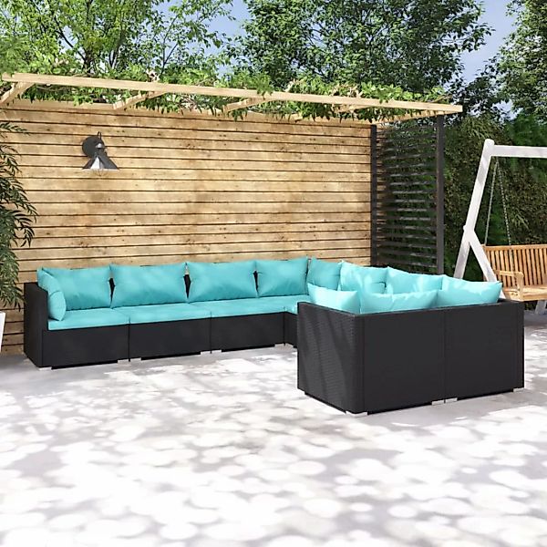 Vidaxl 8-tlg. Garten-lounge-set Mit Kissen Poly Rattan Schwarz günstig online kaufen