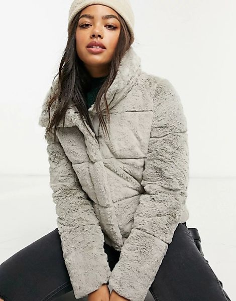 Abercrombie & Fitch – Wattierte graue Jacke aus Kunstpelz günstig online kaufen