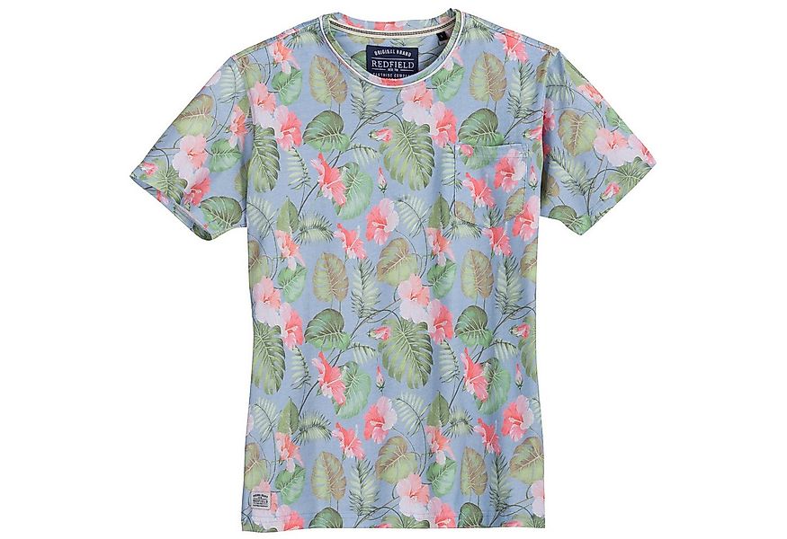redfield Rundhalsshirt Redfield XXL T-Shirt Floralmuster hellblau-grün günstig online kaufen