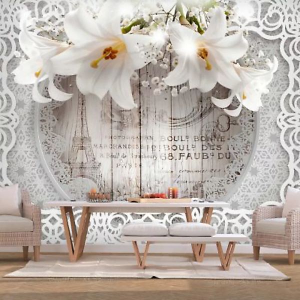 artgeist Fototapete Lilies and Wooden Background mehrfarbig Gr. 200 x 140 günstig online kaufen