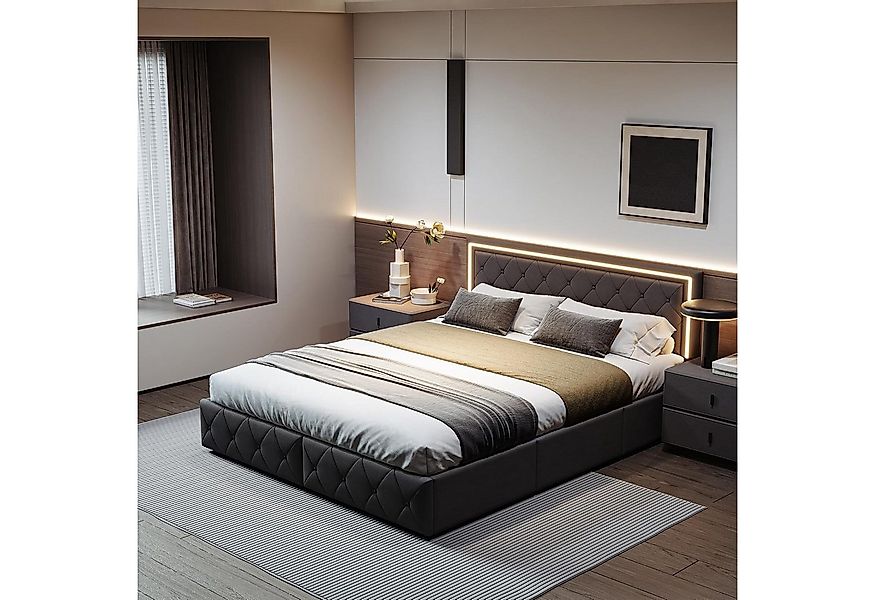 PXloue Polsterbett LED Doppelbett Stauraumbett (1 tlg., Kopfteil hochstellb günstig online kaufen