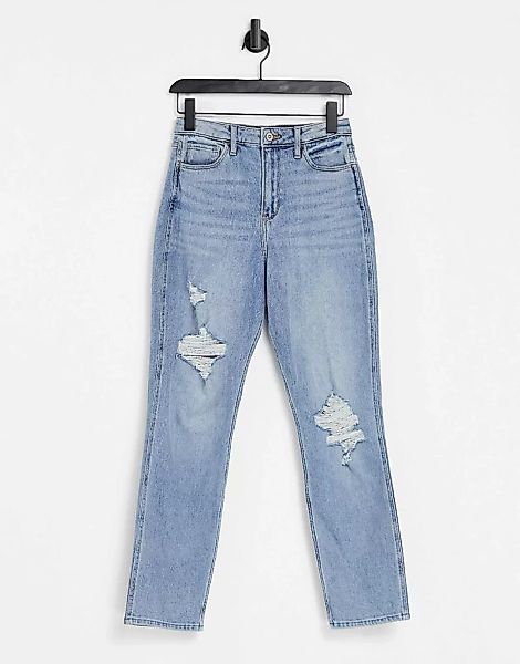 Hollister – Boyfriend-Jeans mit zerrissener Kniepartie in Indigo-Waschung-B günstig online kaufen