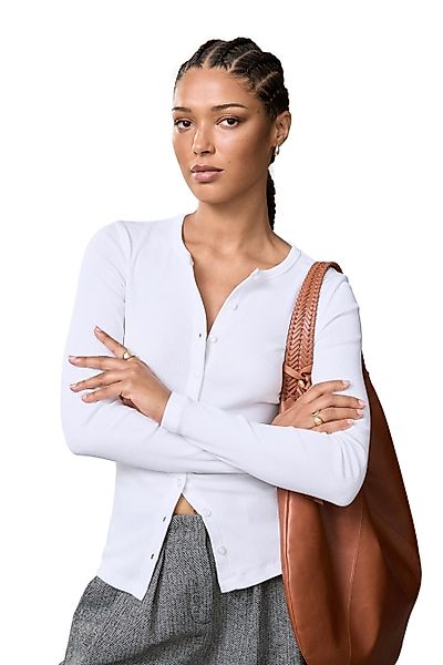 Next T-Shirt Geripptes, durchgeknöpftes Henley-Langarmshirt (1-tlg) günstig online kaufen