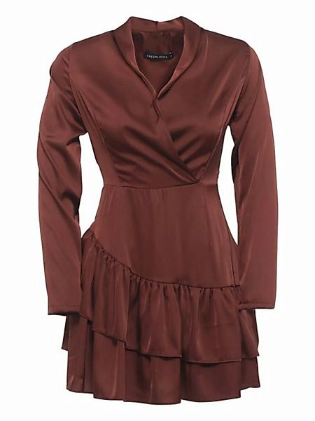 Freshlions Satinkleid Kleid 'Lya' L braun Rüschen, Taillentunnelzug günstig online kaufen