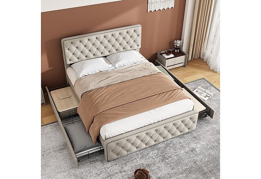 HAUSS SPOLE Polsterbett 180x200cm mit 4 Schubladen,höhenverstellbares Kopft günstig online kaufen
